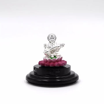 999 Pure Silver Lord Saraswathi Matha Statue for Pooja, Gift, and Car Dashboard