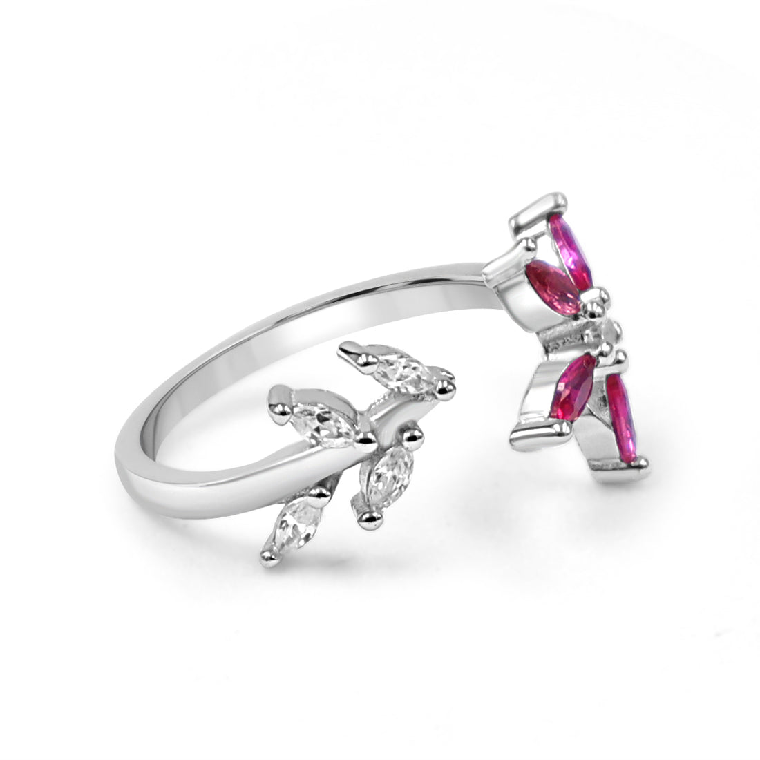 92.50 Silver Flower Ring Red